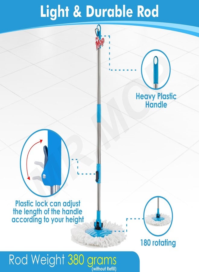 Mr. Mop Mr.Mop 360 Degree Spin Universal Stick Rod with 1 Microfiber Refill / Magical Extendable Handle Pocha for Floor Cleaning - Mop Rod Set (Blue) - Image 3